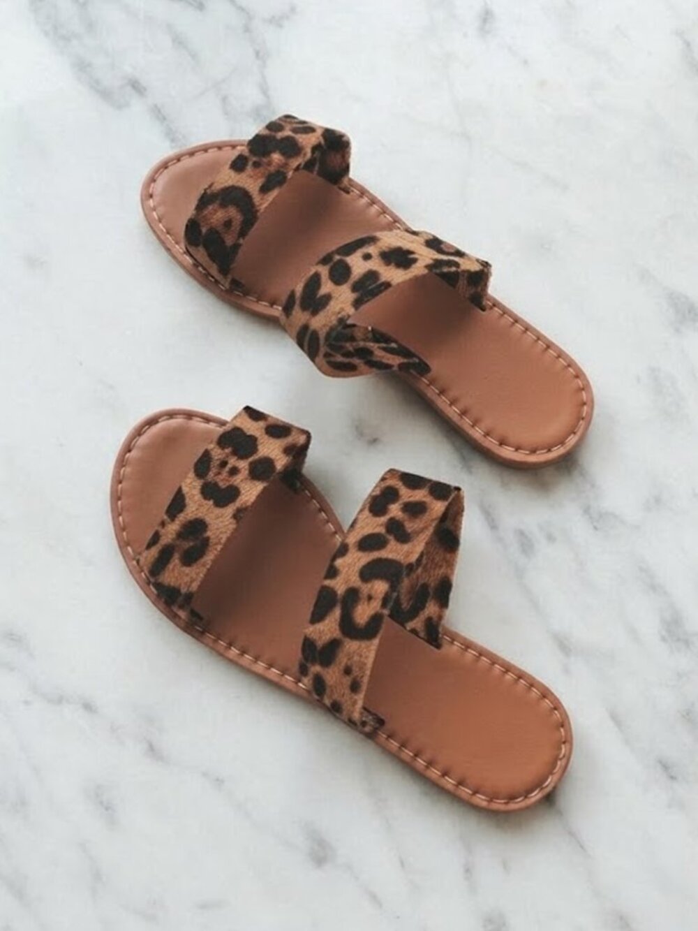 Leopard Print Brown Slide Sandals - Women's Casual Slides - Size 6.5
